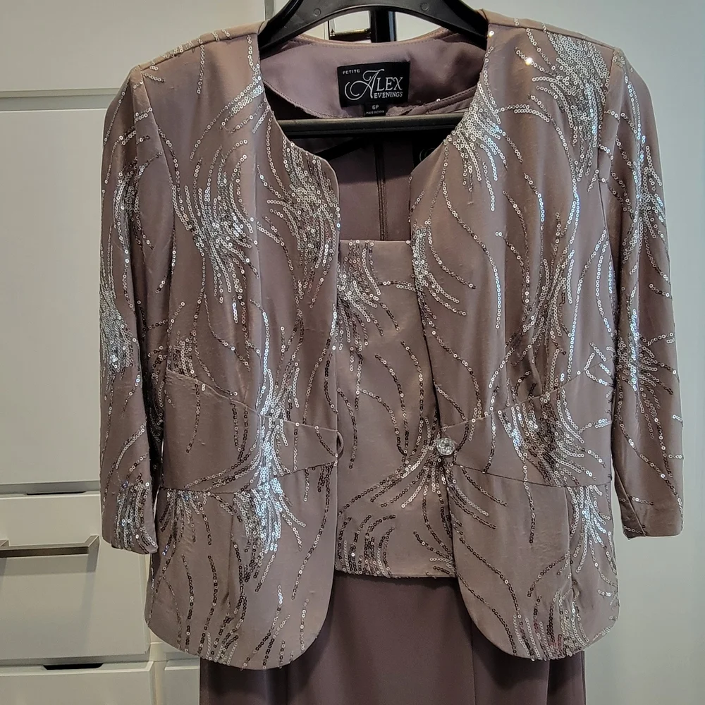 Dress and Jacket, Alex EveningsPetite Sequined A-Line Midi Dress and Jacket - Picture 7 of 10